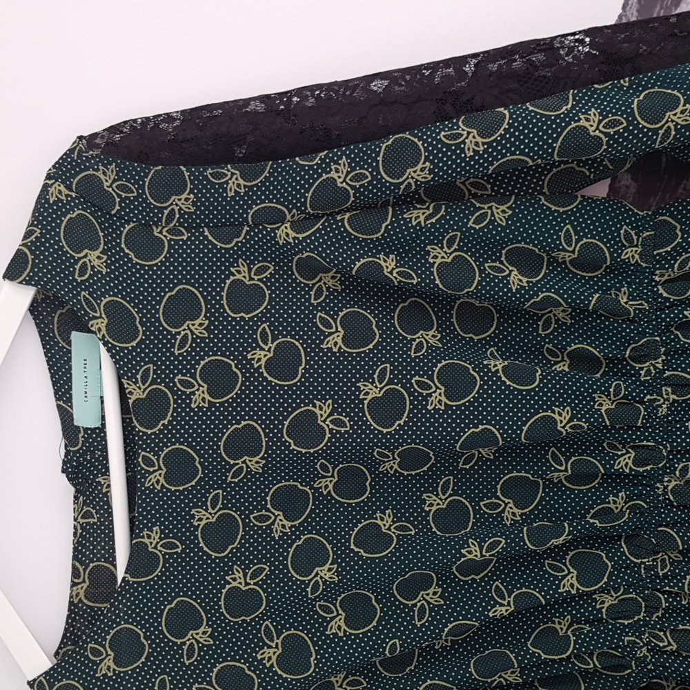Camilla Tree Dark Green Apple Dress with Lace Sleeve Size S